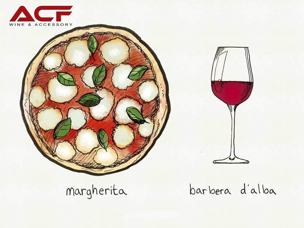 Rượu vang nhập khẩu tại Hải Phòng ACF - Pizza Margnerita kêts hợp với rượu vang Barbera D'Alba