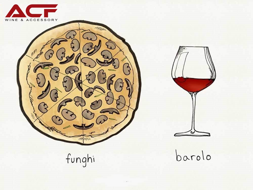 Rượu vang nhập khẩu tại Hải Phòng ACF - Pizza Nấm kết hợp với rượu vang Barolo