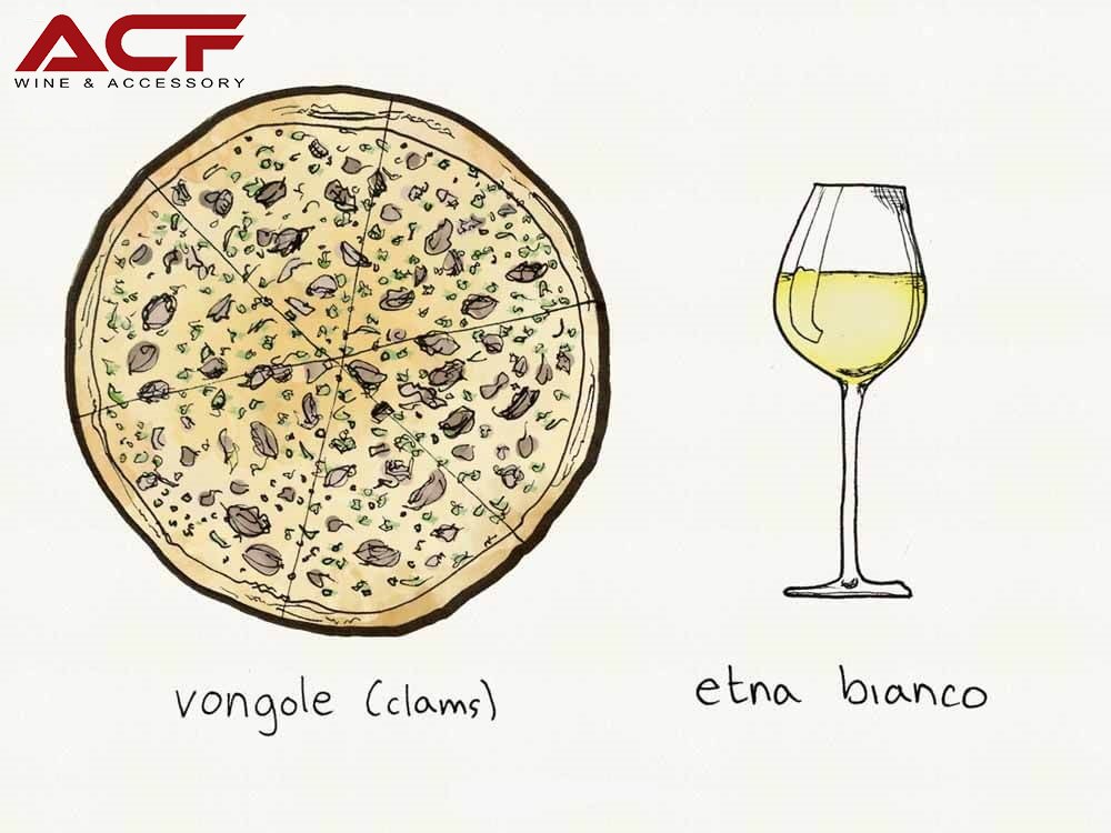 Rượu vang nhập khẩu tại Hải Phòng ACF - Pizza Vongole và Parsley kết hợp với rượu vang Etna Bianco Superiore