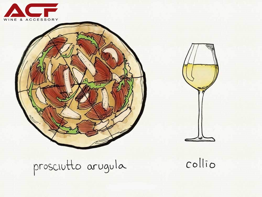 Rượu vang nhập khẩu tại Hải Phòng ACF - Pizza Prosciutto Arugula kết hợp với rượu vang Collio Bianco